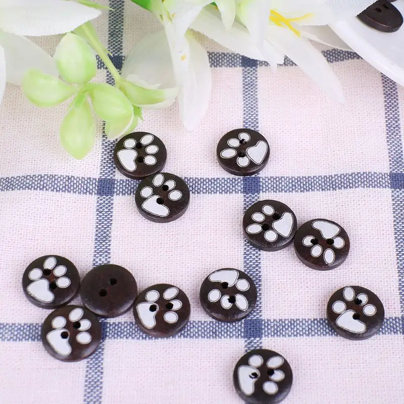 100pcs Wooden Cute Footprint Buttons for Sewing Graffiti Wedding Crafts Scrapbooking Embellishment DIY High Quality