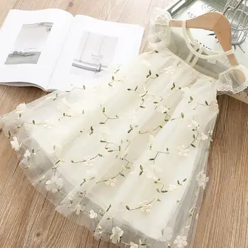 

Embroidery Flower Dress 2020 Summer New Style Sweet Lace Sleeve Sundress Kid Clothes 2-7Years E19233