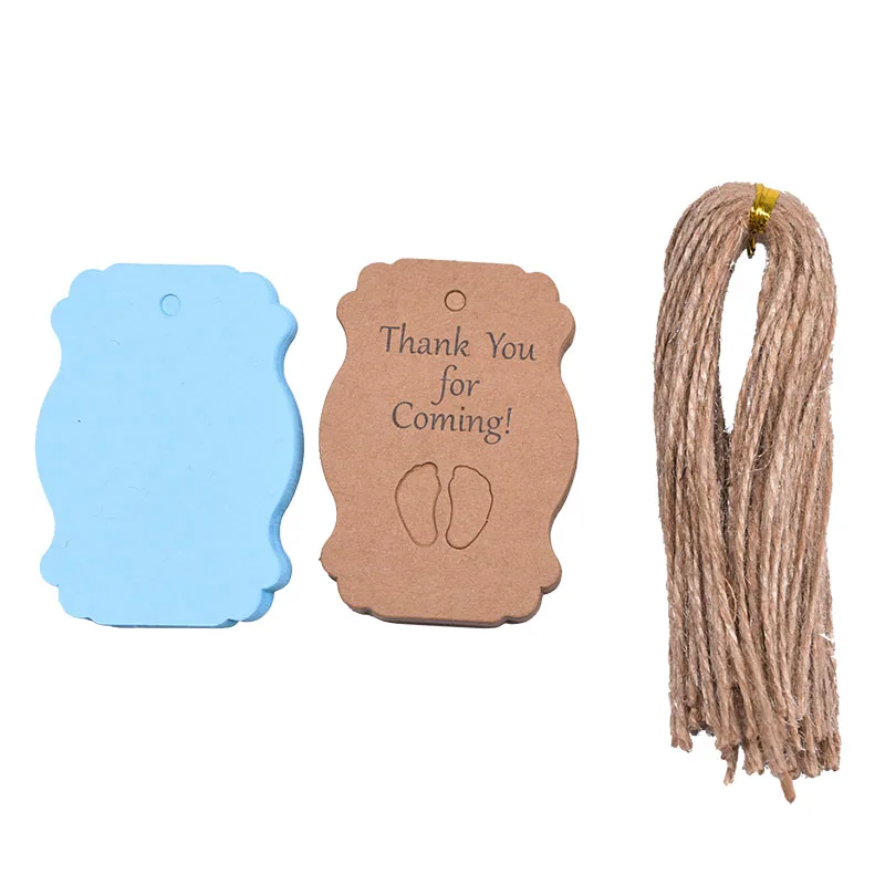 Blue Feet 50 шт./компл. Baby Shower Декор подарок бирки, этикетки с Детские средства ухода за кожей стоп крафт Бумага теги подарочные бумажные карточки со строкой День рождения украшения - Цвет: Blue Feet