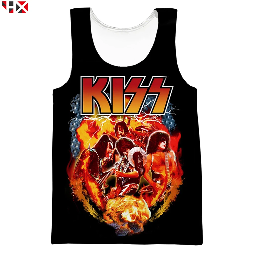 Summer3DPrintedHipHopMenTankTopKISSRockBandUnisexKISSBand
