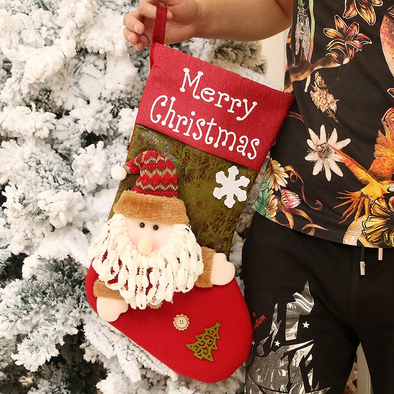 Christmas Stocking Santa Claus Snowman Candy Gift Bag Hanging Christmas calcetines navidad Party Present Decorations for Home