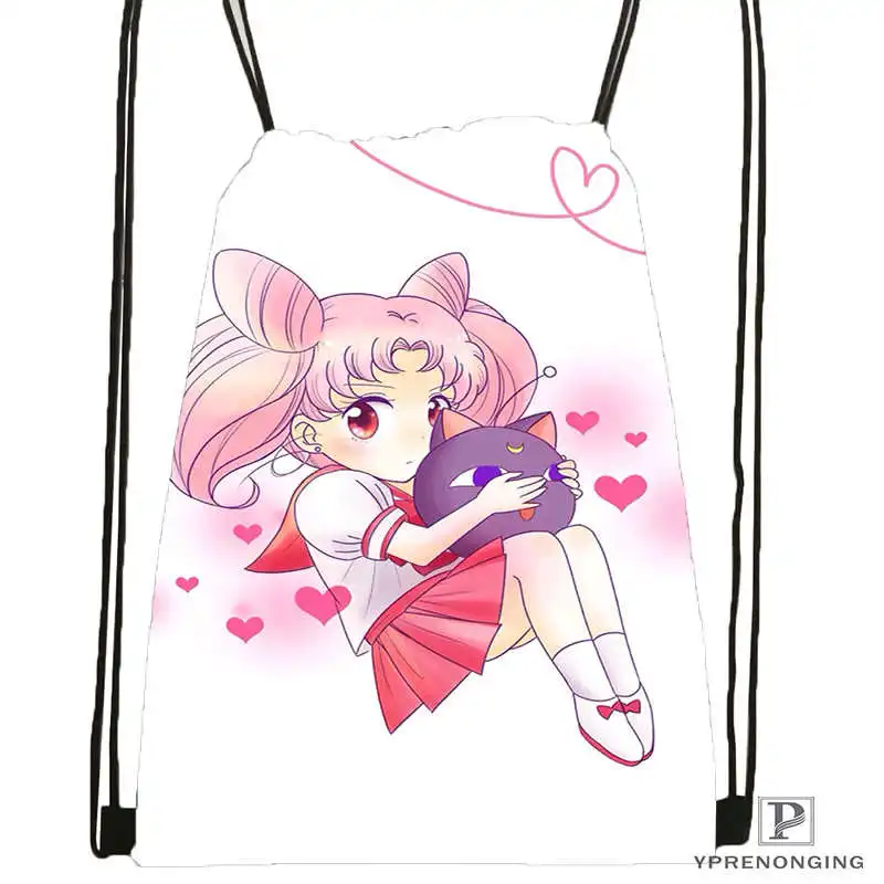 Drawstring Backpack Пользовательские Сейлор Мун походная сумка на шнурке милый рюкзак дети ранец(черная спина) 31x40 см#180531-02-44 - Цвет: Drawstring Backpack