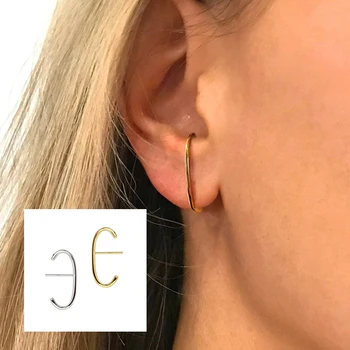 

925 Sterling Silver C Shape Hyperbole Punk Stud Earring for Women Girls Wedding Party Engagement Earring Gift Fine Jewelry
