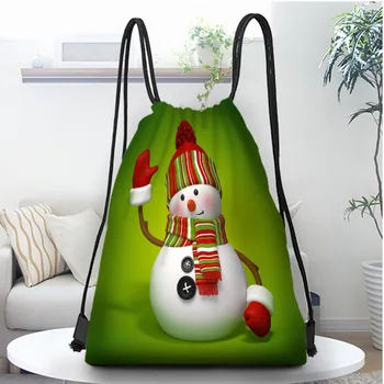 

Christmas waving snowman storage bag corset polyester drawstring bag portable small cloth bag travel