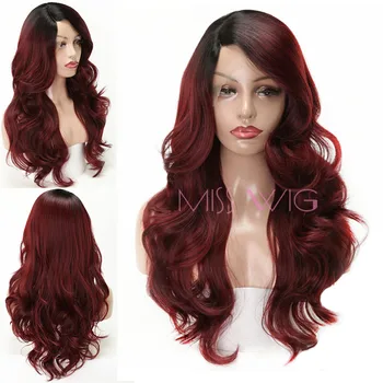 

MISS WIG lace frontal wig Synthetic Red Wig 26inch Long Wavy For Women Heat Resistant Lace Handmade Wearing More Natural