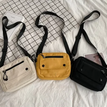 

Women Crossbody Bags Pure Color Casual Tote Outdoor Bag School Girl Canvas Handbag Wide Shoulder Zipper Shoulder Bag Sac A Main