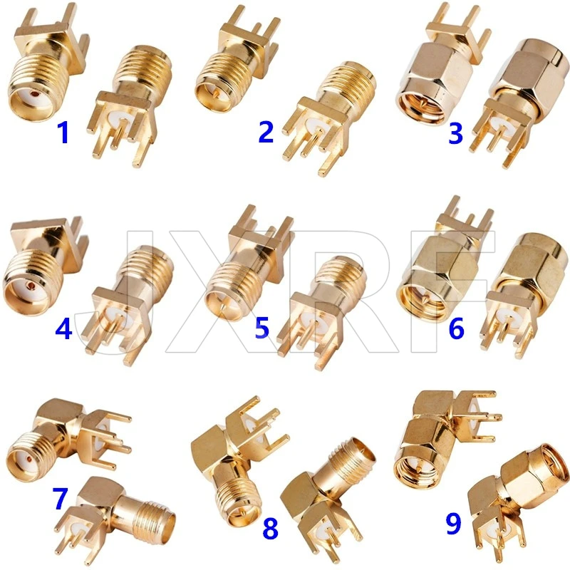 10Pcs SMA Female Jack Male Plug Adapter Solder Edge PCB Straight Right angle Mount RF Copper Connector Plug Socket 10pcs straight needle socket ht396v 2p 3p 4p 5p 6p 8p 3 96mm applicable ht396k plug pcb connector plug in teminal block