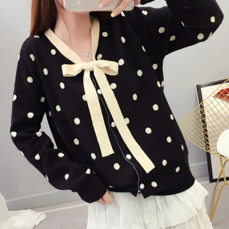Neploe Pull Femme Осенняя модная повседневная трикотажная куртка с бантом женская трикотажная кофта кардиганы Корейский свободный свитер куртка 54891