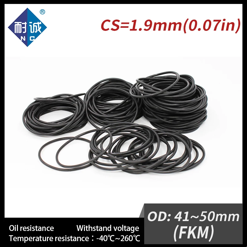 

2PC/lot Rubber Ring Black FKM O ring Seals Thickness 1.9mm OD41/42/43/45/46/47/48/50mm Rubber O-Rings Fuel Washer