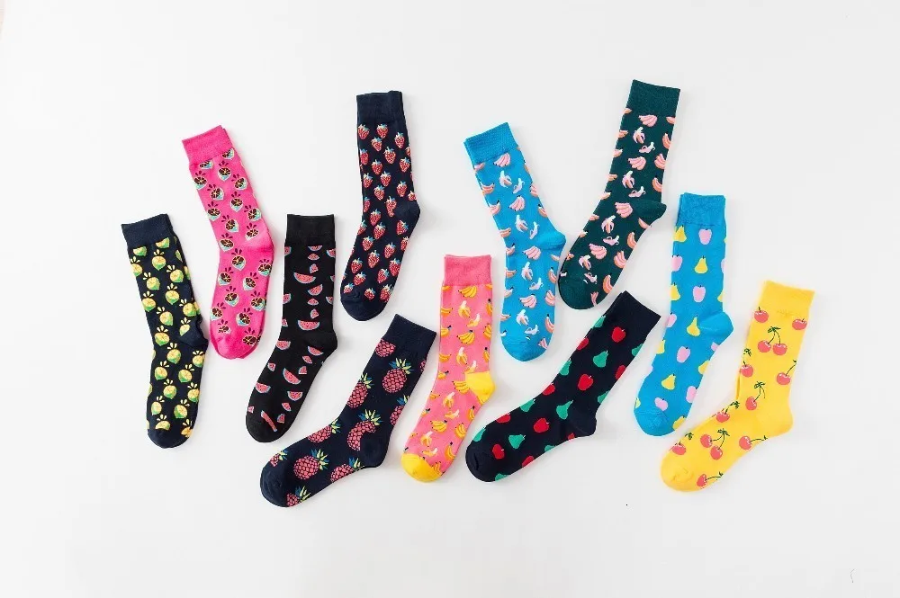Горячие оригинальный 11 Цвета Для мужчин носки хлопок Разноцветные Веселые носки Для мужчин Harajuku Новинка Фрукты Печатный узор для