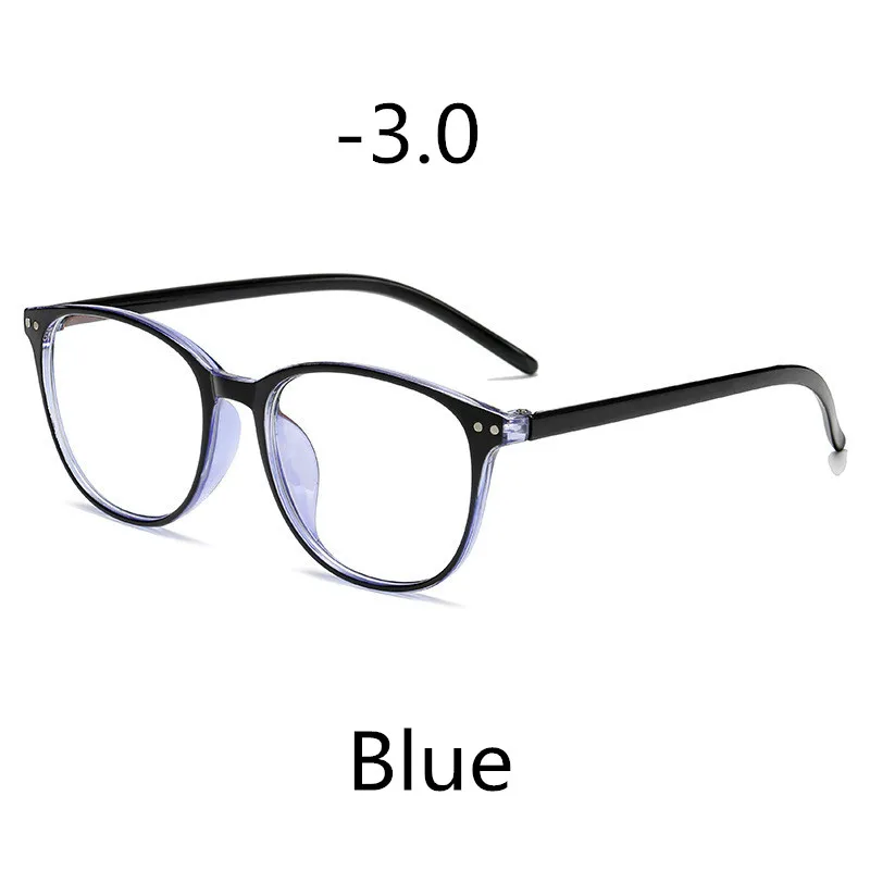 Elbru-1-1,5-2-2,5-3-3,5-4-4,5-5,0-5,5-6,0 классические очки с заклепками для близорукости с градусом для женщин и мужчин черная оправа для очков - Цвет оправы: Blue -300