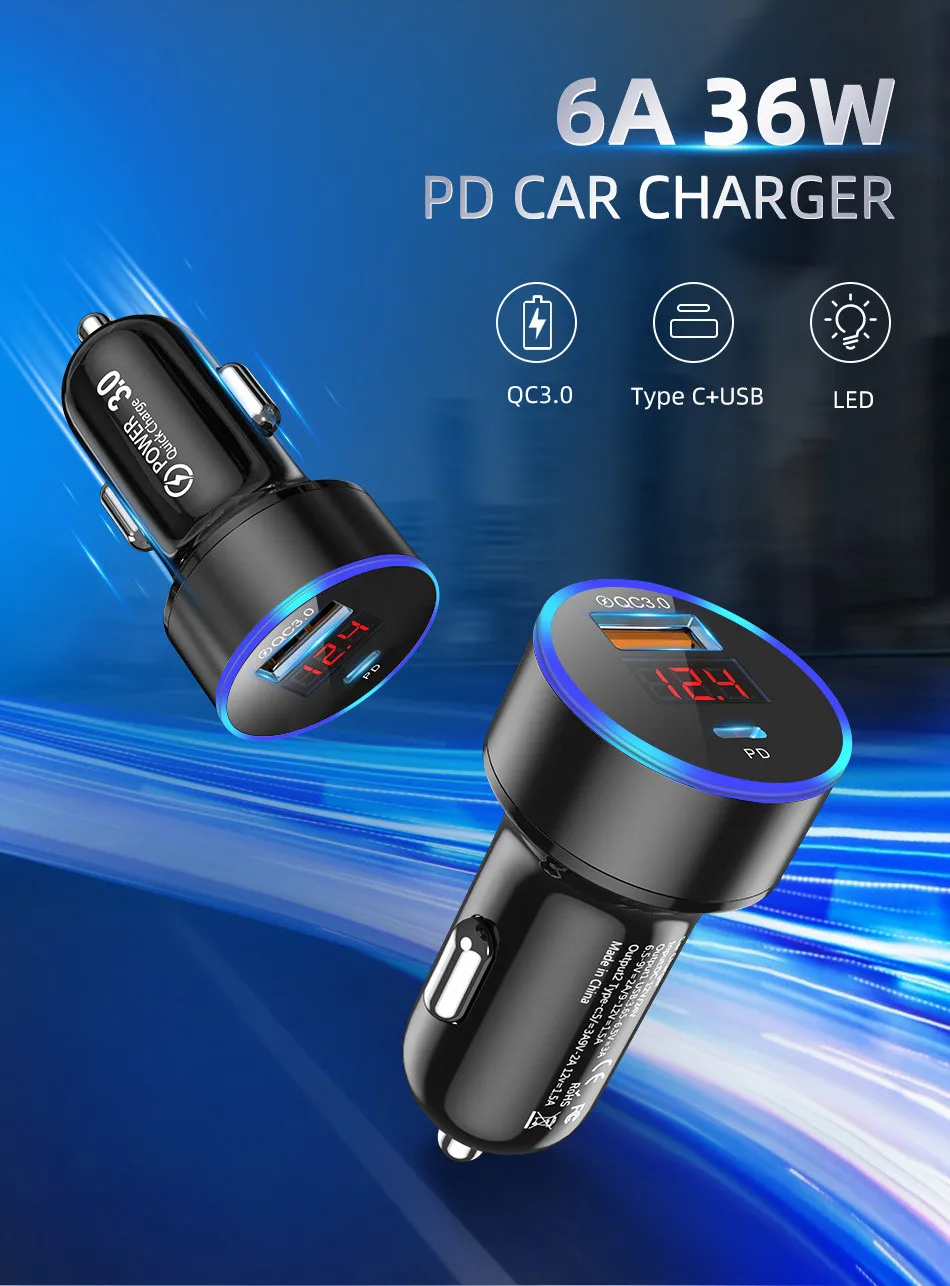 USLION USB Car Charger Quick Charge 3.0 Fast Charging Charger For iPhone 11 Xiaomi Mi Auto Type C QC PD 3.0 Mobile Phone Charger 65 watt fast charger