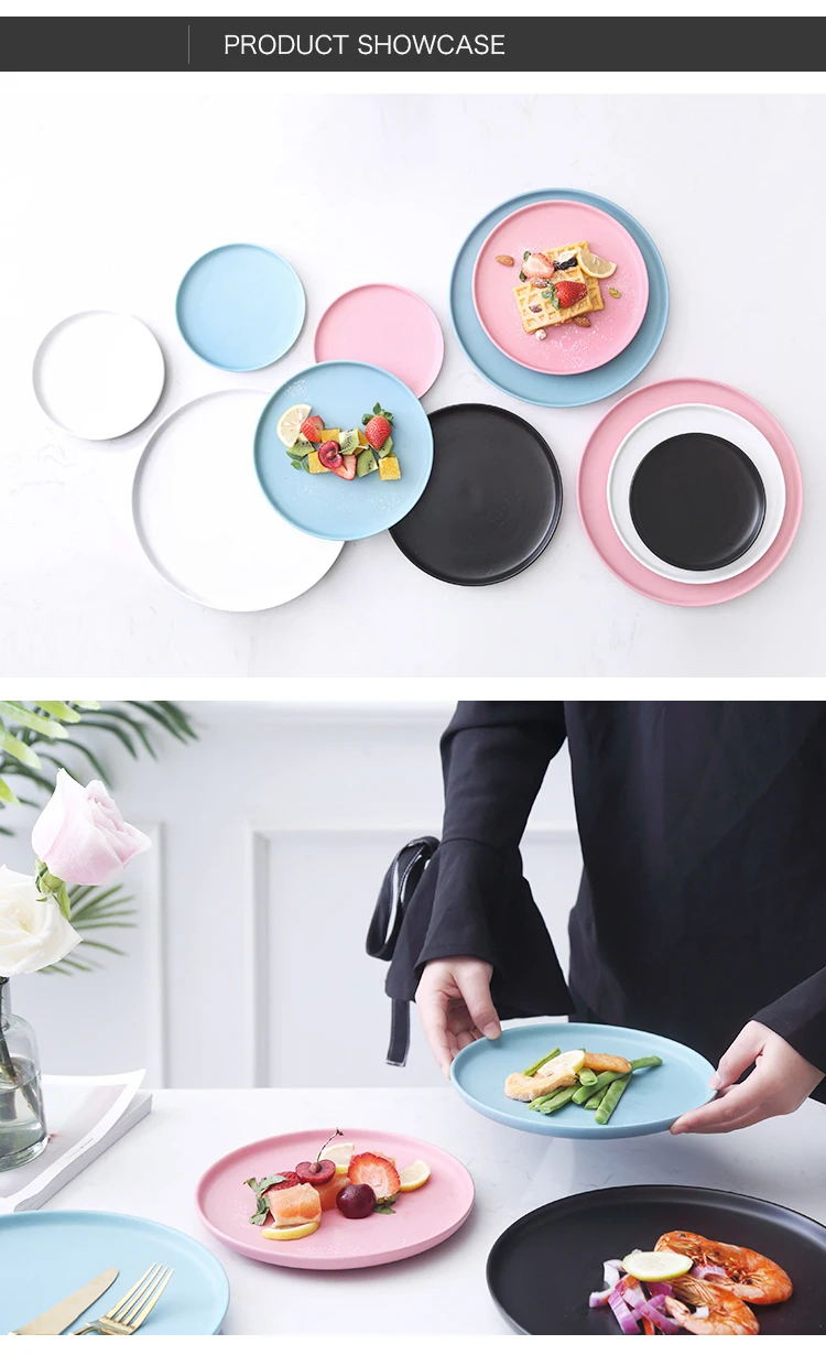 Lekoch керамические обеденные тарелки, тарелка из говядины, посуда, Круглый однотонный цвет, десертное блюдо, простые и креативные салатники