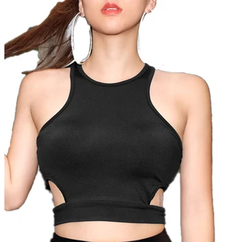 

Solid Women Sleeveless Halter Tank Top Fitness Gym Running Vest Crop Top