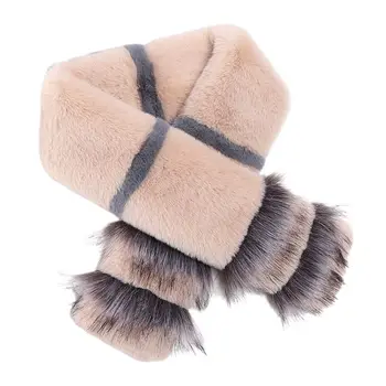 

98x12cm Korean Women Girls Winter Thicken Fluffy Plush Scarf Contrast Color Stripes Soft Windproof Neck Wraps Warmer D08E