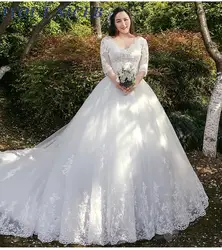 Бальное платье размера плюс свадебные платья 2020 Половина рукава vestidos de novia v-образный вырез trouwjurk robe mariage кружевное свадебное платье, тюль