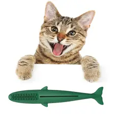 Игрушки для кошек, мягкие силиконовые Мятные зубные щетки в форме рыбки, интерактивные принадлежности для домашних животных для кошек