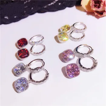 

High Quality multicolor AAA zircon square Stud Earrings female elegant Wedding Party gift for Women