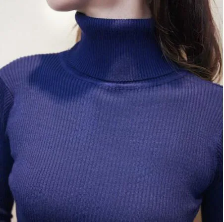 navy blue Осенне-зимнее женское вязаное платье, свитер с высоким воротом, платья для девушек, облегающее платье с длинным рукавом, приталенное платье, Vestidos PP021 - Цвет: navy blue