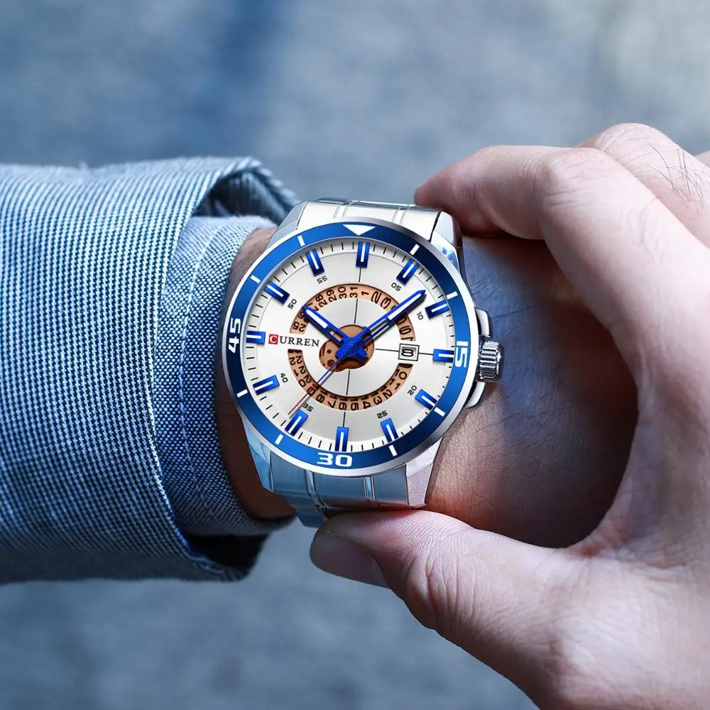 Curren 8359 серебристые стальные часы для мужчин часы кварцевые роскошные часы Модные Дизайнерские наручные часы с отметкой даты спортивные часы relogio masculino