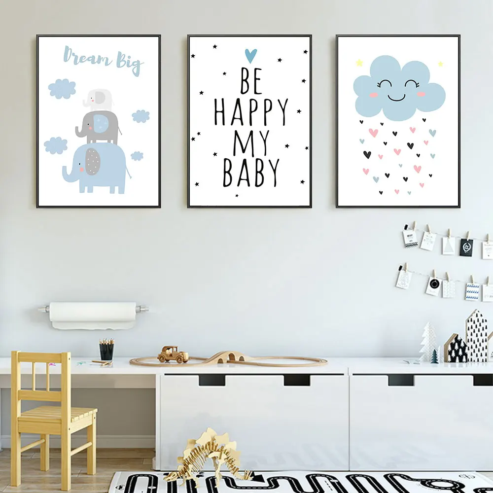 Elephant-Nursery-Wall-Art-Print-Blue-Cloud-Quotes-Canvas-Poster-Painting-Nordic-Posters-And-Prints-Wall (2)