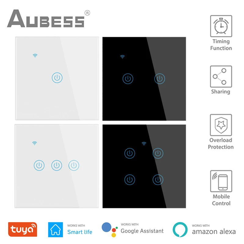 

Tuya Wifi Smart Switch EU Standard No Neutral Wire 1 2 3 4 Gang 220-240V Smart Home Works With Alexa Google Home SmartLife App