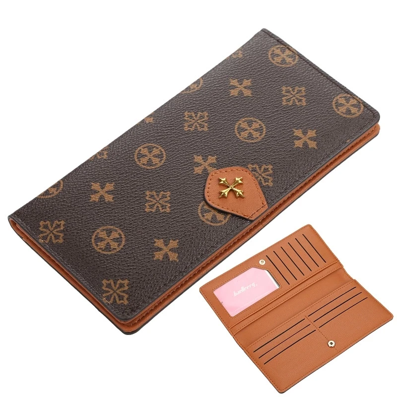 Кожаный Длинный кошелек, Женский кошелек monederos para mujer cartera mujer, кошелек carteira feminina card, роскошный брендовый дизайнерский кошелек - Цвет: Коричневый