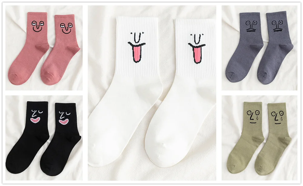 5 pairs 5 пар/упак. унисекс сюрприз средние женские носки Harajuku красочные забавные Женские носочки 100 Хлопок Kawaii Размер 35-42 - Цвет: 5 pairs