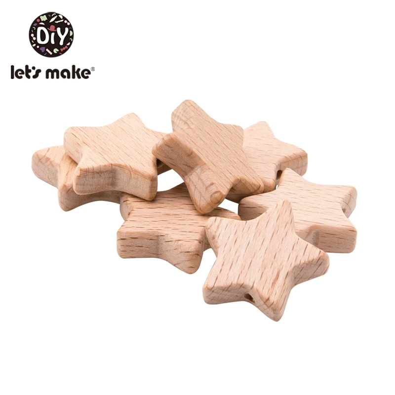 Let'S Make 25 мм 10 шт Буковые деревянные бусины с пятиконечной звездой деревянные Прорезыватели игрушки деревянные Прорезыватели для зубов Детские Прорезыватели