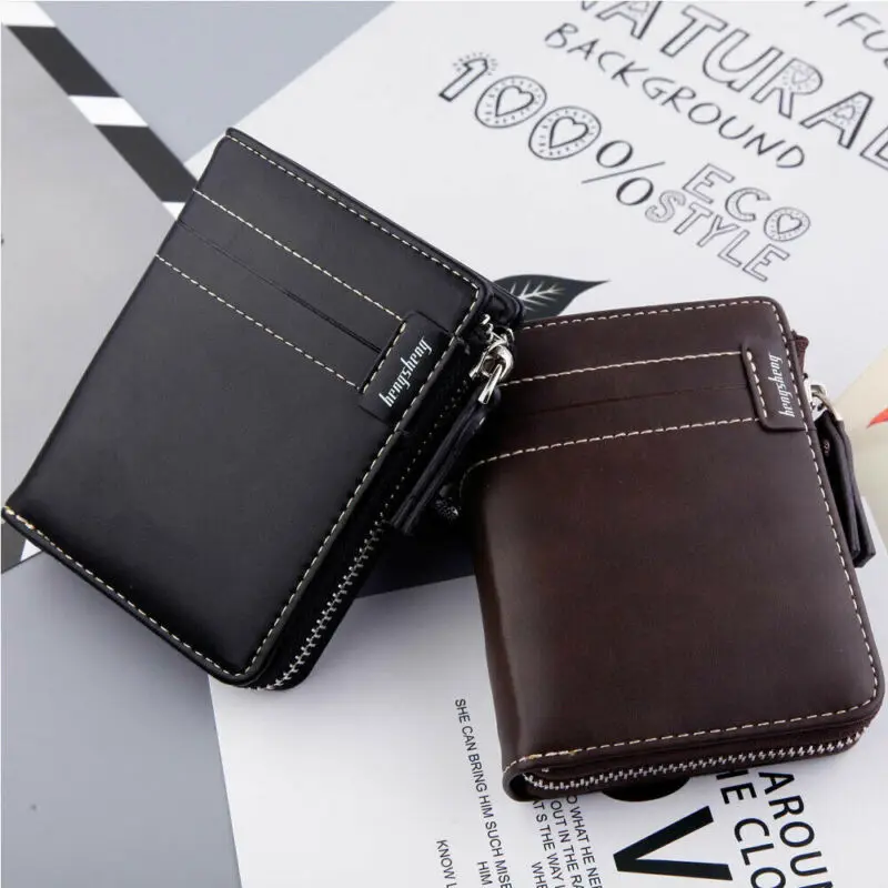 RFID Blocking Mens Genuine Leather Wallet Credit Card Holder Zipper Pocket