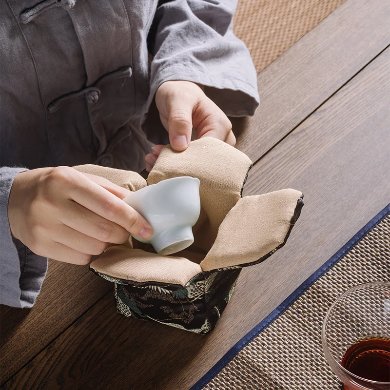 Chinese Retro Handmade Yunjin Single Cup Tea Set Cover Bowl Storage Bag Outdoor Travel Portable Teacup Teapot Storage Bag LB446
