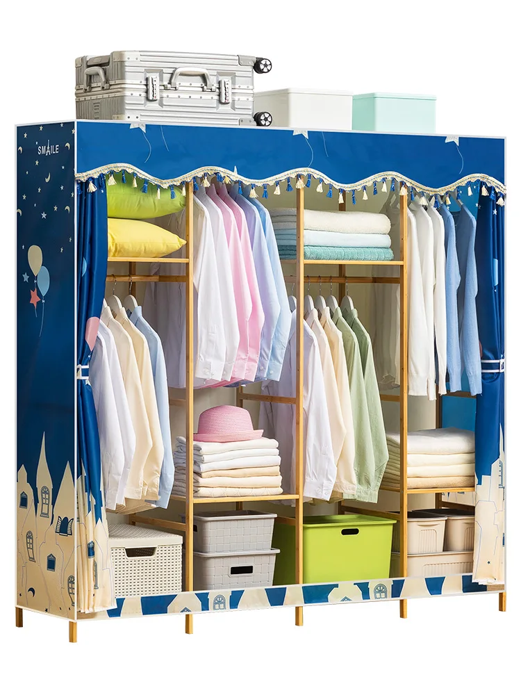 Simple Fabric font b Closet b font Thickened All steel Frame Solid Wood Hanging Single Double