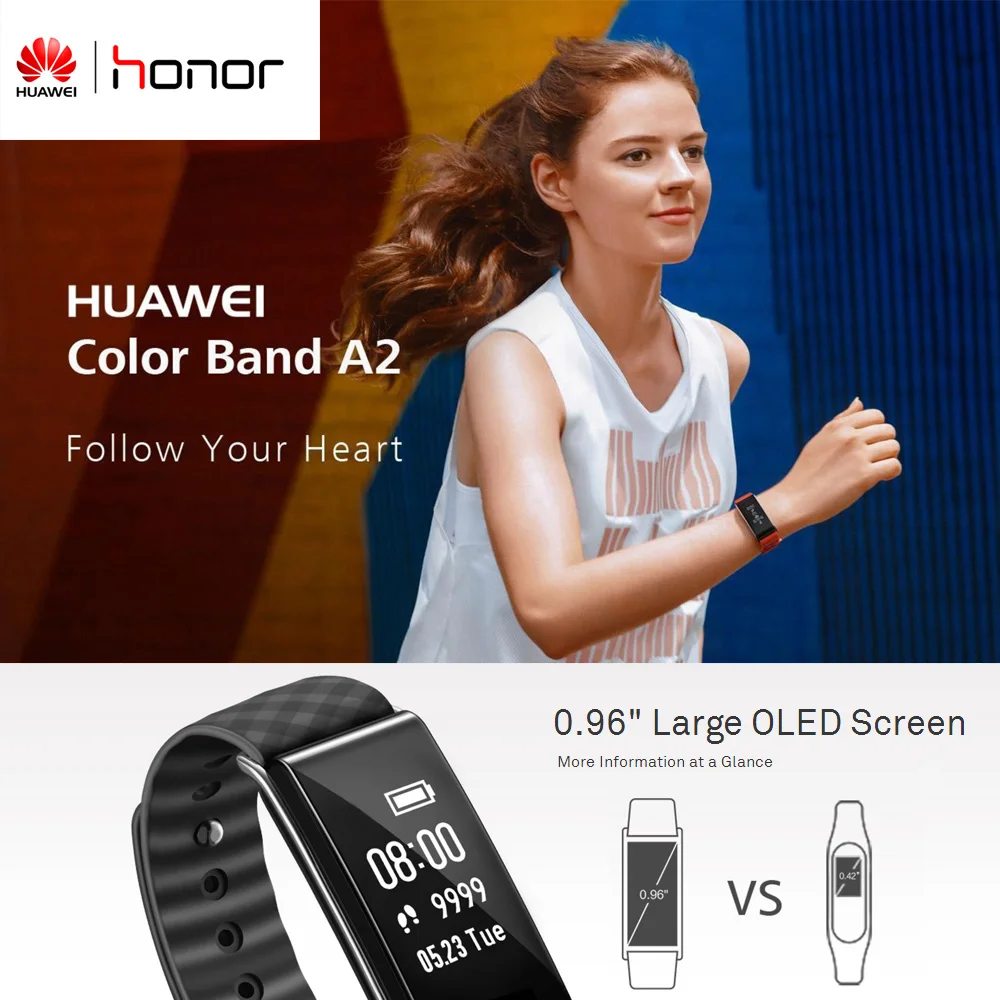 HUAWEI Honor Band A2, умный Браслет, монитор сердечного ритма, фитнес-трекер, IP67, Bluetooth, OLED, для Android, iOS