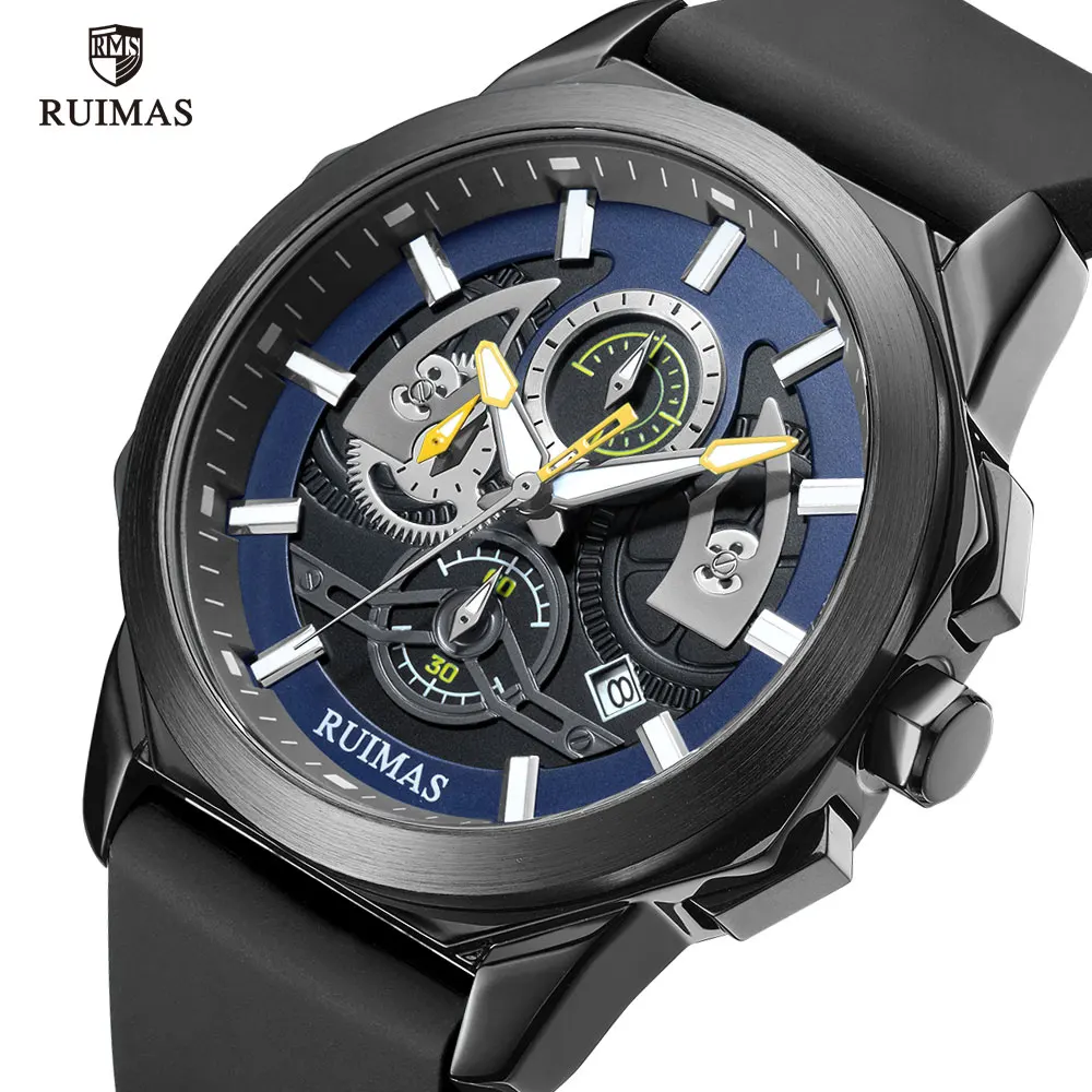 

RUIMAS Military Sport Watches Men Leather Strap Waterproof Wristwatch Luxury Top Brand Chronograph Quartz Watch Man Relogios
