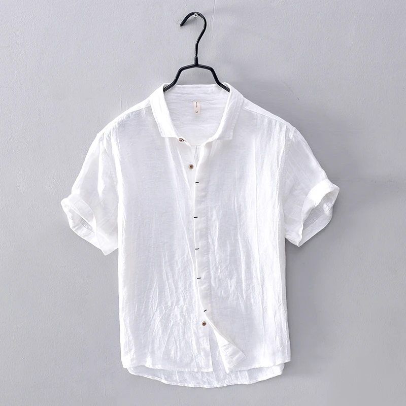 Designer new casual pure linen shirt men brand short sleeve fashion ...