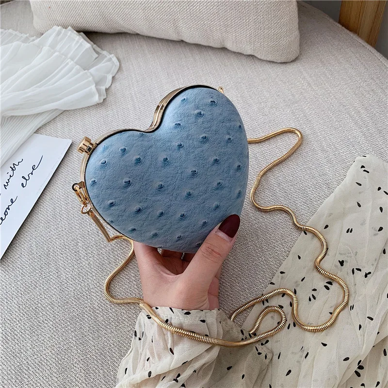 

2019 New Style Ostrich Grain Heart Pillow Western Style Chain Shoulder Bag Fashion Mini Versatile Shoulder Pericardial