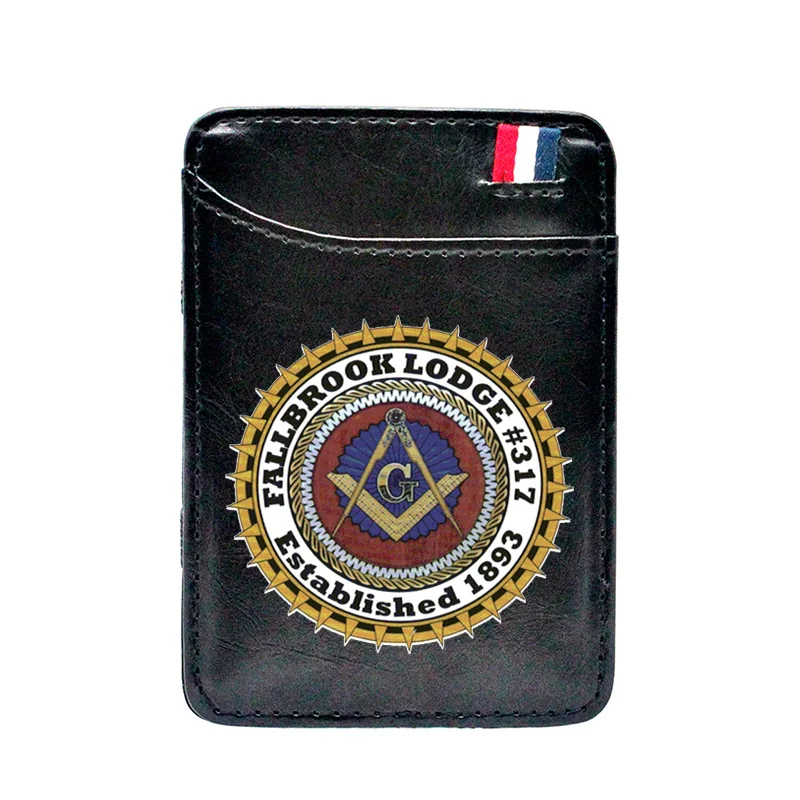 

Digital Printing Classic Masonic Fallbrook Lodge Leather Magic Wallets Men Women Money Clips Card Purse Thin Cash Holder