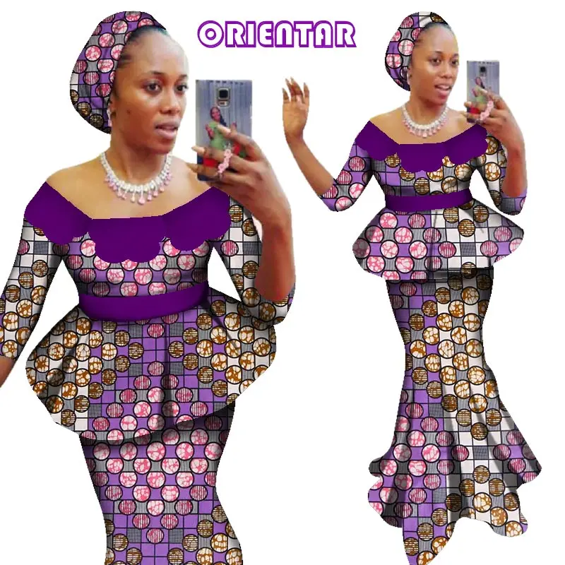 

2019 African Suit for Women Half Sleeve Dashiki Tops and Long Skirt Set with Headscarf Lady African Clothing 6XL 2 Pieces WY2838