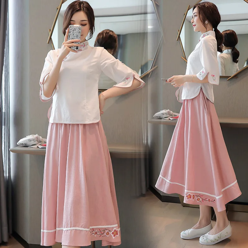 

2019 Chinese-style Spring And Summer New Style WOMEN'S Dress Literature And Art Cotton Linen Retro Stand Collar Embroider Jacket