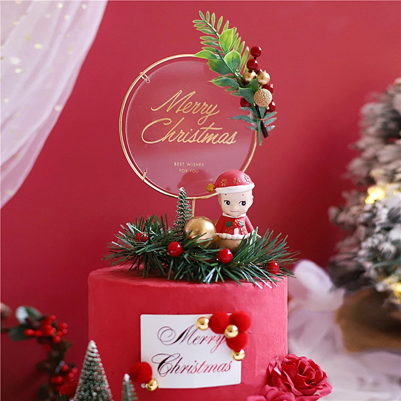 Merry Christmas Cake Topper for Kid Baby Shower Party Baking Decor Flower Leaves Deer Tree Dessert Supplies Love gifts