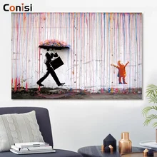 Conisi-pintura de pared con Graffiti para niños, póster de garabatos, colorido, lluvia, Dady y Chico, decoración del hogar para dormitorio