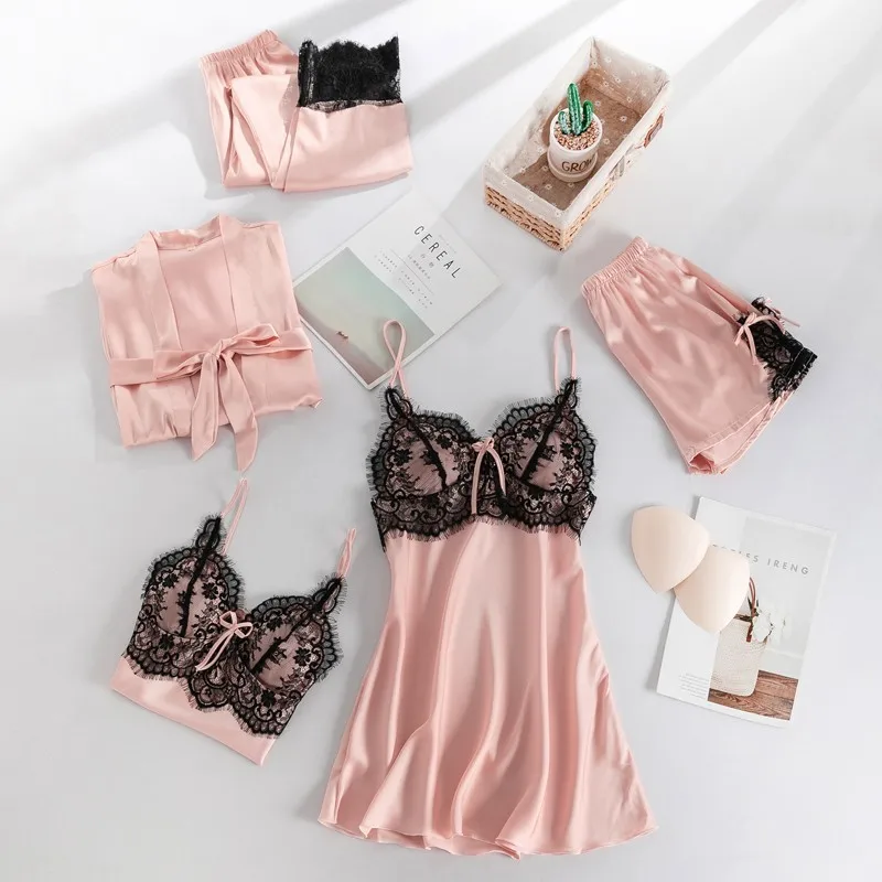 Women Sleepwear Satin Kimono Bathrobe For Sexy Nightwear