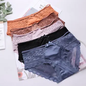 

SP&CITY Sexy Women's Underpant Lace Bandage Seamless Panties Bow Underwear Hollow Out Thong Transparent Lingerie Mid-rise String