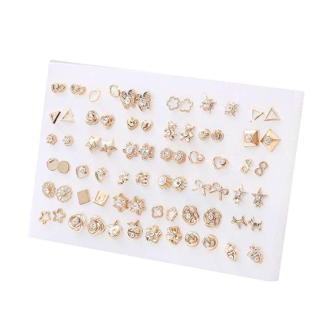 Randomly Mixed Silver Color Women Butterfly Bowknot Flower Heart Small Plastic Stud Earrings Sets For Girl Jewelry Part