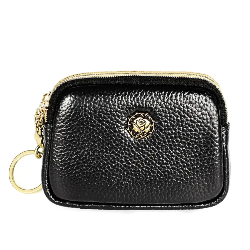 

2020 Winter Unisex Coin Purse Genuine Leather Mini Purses Fashion Double Zipper Coin Storage Bag Women Credit Card Wallet