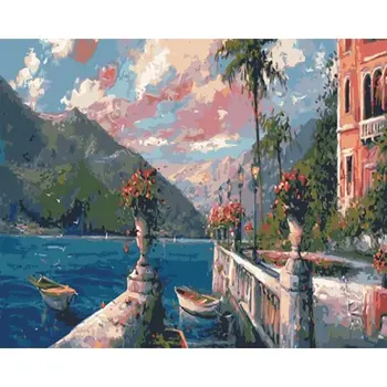 

Frame DIY Painting By Numbers Landscape Picture By Number Acrylic Paint On Canvas Water House Diy Gift Wall Art Decor