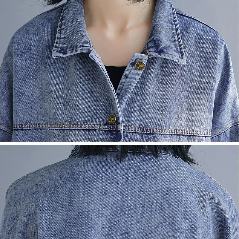 amazing  Plus Size Vintage Denim Coat Female Outerwear Loose Casual Long Outwear Tops 2019 Winter Fashion Lo