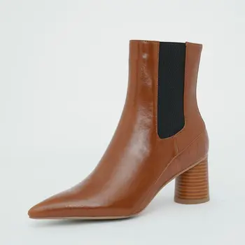 

Genuine Leather Women Ankle Boots Fashion Concise poined Toe rouned high Heels Pumps Wedding Shoes Woman