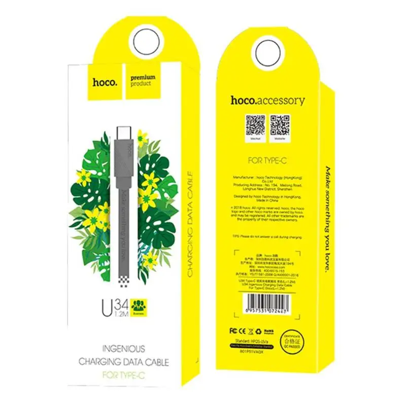 HOCO 1,2 m type-C Micro USB кабель для быстрой зарядки и синхронизации данных для samsung S6 S7 Tablet Android кабели для мобильных телефонов