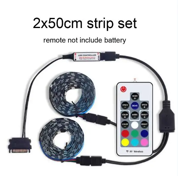 2pcs 50cm strip set SATA Светодиодная лента светильник s полный комплект светодиодный компьютерный светильник ing RGB RF дистанционный Настольный ПК ASUS Aura SYNC/MSI Mystic светильник светодиодный Синхронизация - Испускаемый цвет: 2pcs 50cm strip set